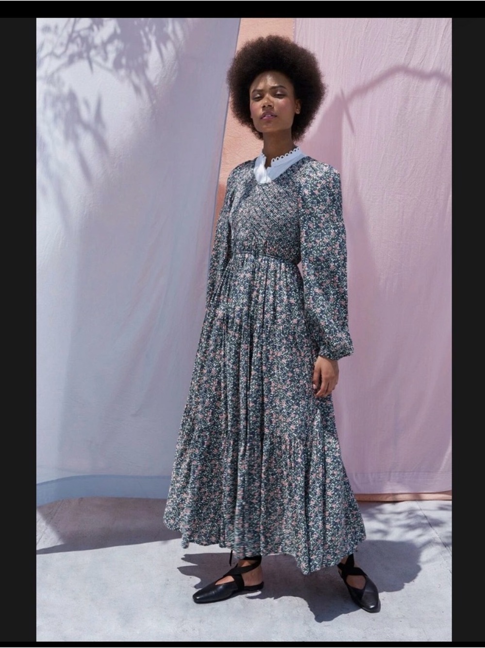 Apiece Apart Olivas Floral Fit & Flare Maxi Dress Smocked Bodice Long Sleeve - Picture 4 of 12